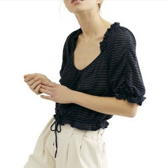 Free People Dorothy Striped Crop Blouse NEW - Picture 9 of 10